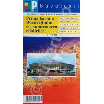 BUCURESTI-Municipiul, harta (plan) pliata rutiera, administrativa (cartiere) si turistica, scara 1:12500, format 66x94 cm + miniharta Centrul Istoric, scara 1:6500; numerele postale ale cladirilor;
contine: informatii turistice, institutii, firme, servicii, etc