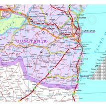 HARTA ROMANIEI INRAMATA, rama aluminiu cu suport magnetic si agatatori, administrativa, rutiera si turistica (vecini + Republica Moldova completa), scara 1:570000, format 100 x 140 cm, plastifiata (laminata fata-verso) (incapsulata) - detalii