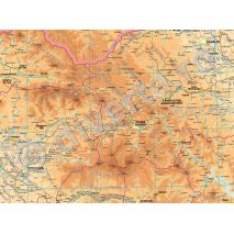 ROMANIA, harta de perete fizica-geografica si administrativa (delimitarea judetelor), scara 1:400000, format 140 x 200 cm, laminata - plastifiata (incapsulata), baghete-detalii