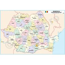 ROMANIA HARTA ADMINISTRATIVA SIMPLIFICATA (SIMPLA) (Delimitarea Judetelor si Localitati Principale), harta de perete, format 140 x 200 cm, editie actualizata 2025, laminata - plastifiata (incapsulata), baghete; harta Romaniei actualizata; harta simplificata (simpla) pentru lucru si notite;     Judetele Romaniei; Municipiile si orasele principale ale Romaniei; foarte utila pentru firme de distributie produse, marketing, recrutare forta de munca, constructii, logistica, transporturi, shipping, agentiile de turism, primarii, consilii judetene, etc.