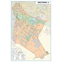 SECTORUL 4 - BUCURESTI, harta (plan) de perete rutiera si administrativa, format 140 x 200 cm, laminata - plastifiata (incapsulata), baghete , actualizata