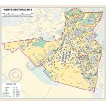 SECTORUL 5 - BUCURESTI, harta (plan) de perete rutiera si administrativa, format 175 x 200 cm, laminata - plastifiata (incapsulata), baghete, actualizata