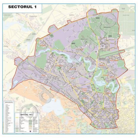 SECTORUL 1 - BUCURESTI, harta (plan) de perete rutiera si administrativa, cartiere, format 200 x 200 cm, laminata - plastifiata (incapsulata), baghete, editie 2021; contine cartierele: Floreasca, Primaverii, Aviatiei, Herastrau, Baneasa, Henri Coanda, Grivita, 1 Mai, Domenii (1 Mai), Pajura, Damaroaia, Bucurestii Noi, Vatra Noua, Chitila, Straulesti, etc